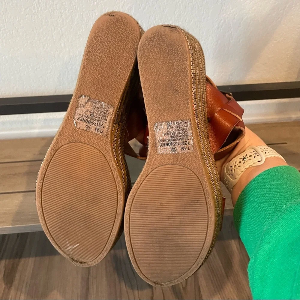Maurices Wedge Sandals 7.5 Tan Strappy Platform Espadrille Boho Summer - Picture 9 of 14